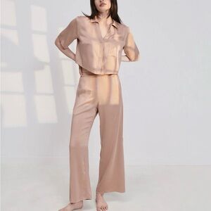 Lunya Washable Silk High Rise Pant & T-Shirt Set (Otium Tan)